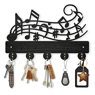 Wood & Iron Wall Mounted Hook Hangers, Decorative Organizer Rack, with 2Pcs Screws, 5 Hooks for Bag Clothes Key Scarf Hanging Holder, Musical Note, 200x300x7mm.(HJEW-WH0055-049)