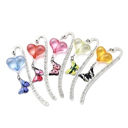 Alloy Hook Bookmarks, Acrylic Heart & Alloy Enamel Butterfly Pendant Bookmarks, Mixed Color, 83x14x1.5mm, 5pcs/set(AJEW-JK00252-S)