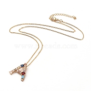 Letter Brass Initial Pendants Necklaces, with Rhinestone, Cubic Zirconia, Cable Chain and Lobster Claw Clasps, with Cardboard Packing Box, Letter.A, 16.1 inch~16.9 inch(41~43cm), Pendant: 19~20x13~19.5x3mm(NJEW-JN02584-01)