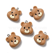 Opaque Resin Pendants, with Platinum Tone Iron Loops, Bear, Camel, 21x18.5x9mm, Hole: 2mm(RESI-D055-044P)