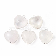 Natural Quartz Crystal Pendants, Rock Crystal Pendants, with Silver Color Plated Brass Findings, Heart Charms, 18~19x15~17x7~10mm, Hole: 2mm(G-C005-01S-17)