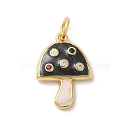 Rack Plating Brass Cubic Zirconia Pendants, with Enamel and Jump Ring, Long-Lasting Plated, Cadmium Free & Lead Free, Mushroom, Real 18K Gold Plated, 20x12x3mm, Hole: 3mm(KK-Z056-31G)