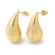 Rack Plating Brass Teardrop with Stripe Stud Earrings, Long-Lasting Plated, Cadmium Free & Lead Free, Real 18K Gold Plated, 28~29x14.5mm(EJEW-R150-03G)