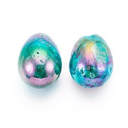 Electroplated Natural Druzy Geode Quartz Home Display Decorations, Multi-color Plated, Egg Stone, For Easter, Multi-color Plated, 40~41x30mm(G-E499-06E)