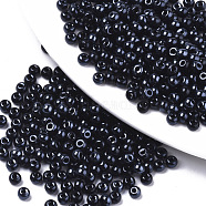 Opaque Glass Beads, Opaque Colours Luster, Round, Black, 4x3mm, Hole: 1mm, about 4500pcs/bag(SEED-S040-07A-01)