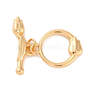 Brass Toggle Clasps, Long-Lasting Plated, Flower, Real 18K Gold Plated, rimg: 16.5x13x3mm, Hole: 1.8mm, bar: 7x19x3.5mm, hole: 1.8mm(KK-S403-19G)