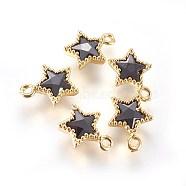Golden Tone Brass Micro Pave Cubic Zirconia Charms, Star, Black, 10x8x3mm, Hole: 1mm(ZIRC-L075-13A-G)