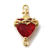 Brass FireBrick Cubic Zirconia Sacred Heart of Jesus Connector Charms, Real 16K Gold Plated, 22x12.5x8mm, Hole: 1.4mm(KK-R002-27G-02)