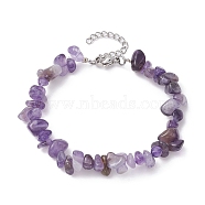 Natural Amethyst Chips Beaded Bracelet, with 304 Stainless Steel Clasps, 7-1/4 inch(18.5cm)(BJEW-JB09686-01)