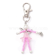 Glass Seed Bead Pendant Decorations, with Glass Pearl Beads, Acrylic Beads and Alloy Swivel Lobster Claw Clasps, Pink, 88.5mm(HJEW-MZ00055-03)