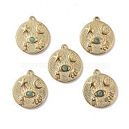 Vacuum Plating 201 Stainless Steel Natural Turquoise Pendants, Real 18K Gold Plated, Eid-Mubarak Flat Round Charms, 23x20x4mm, Hole: 1.6mm(STAS-C064-VC923)