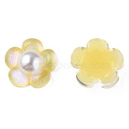 Translucent Epoxy Resin Cabochons, with ABS Plastic Imitation Pearl and Glitter Powder, Flower, Yellow, 19x19.5x6.5mm(CRES-N034-30A)