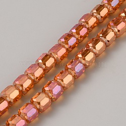 Electroplate Transparent Glass Beads Strands, Faceted Column, Salmon, 7x8x8mm, Hole: 3mm, about 77pcs/strand, 22.24''(56.5cm)(EGLA-TAC0008-01D)