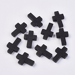 Wood Pendants, Dyed, Cross, Black, 22x15x4.2mm, Hole: 2mm(X-WOOD-WH0020-A02)