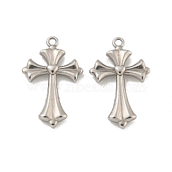 304 Stainless Steel Pendants, Cross Charm, Stainless Steel Color, 22x14x3mm, Hole: 1.4mm(STAS-O004-01B-P)