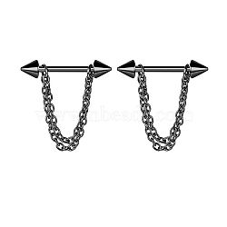 304 Stainless Steel Nipple Rings, Nipple Piercing Pin, Cone, Black, 16mm, Pin: 1.6mm(WG03B2E-01)