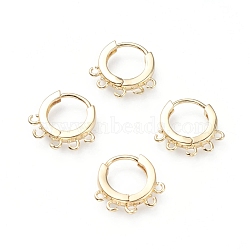 Brass Huggie Hoop Earring Findings, Ring, with Horizontal Loops, Golden, 15x14.5x2.5mm, Hole: 1mm, pin: 1mm(X-ZIRC-G156-08G)