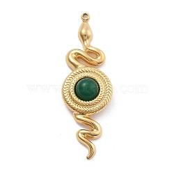 Natural Hetian Jade Pendants, 304 Stainless Steel Snake Charms, PVD Vacuum Plating, Real 18K Gold Plated, 41.5x13.5x4.5mm, Hole: 1.4mm(STAS-R155-051G-01)