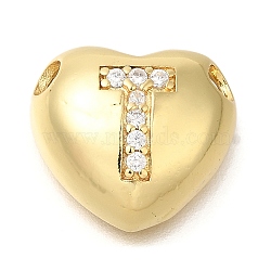 Rack Plating
 Brass Micro Pave Cubic Zirconia Pendants, Cadmium Free & Lead Free, Heart with Letter A~Z Charms, Letter T, 14.5x16x6mm, Hole: 3mm(KK-I722-04G-T)