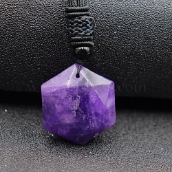Natural Amethyst Pendant Necklaces, Hexagon, 20.08~31.50 inch(51~80cm)(PW-WG41900-08)