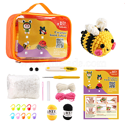 DIY Bee Knitting Kits, including Polyester Yarn, Fiberfill, Crochet Needle, Yarn Needle, Support Wire, Stitch Marker, Colorful, 130x180x65mm(DOLL-PW0016-01D)