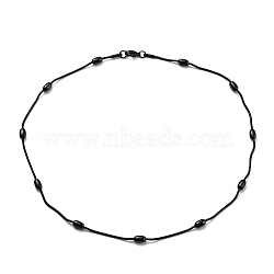 304 Stainless Steel Round Snake Chain Necklace with Oval Beaded, Electrophoresis Black, 16.46 inch(41.8cm)(NJEW-E098-04EB)