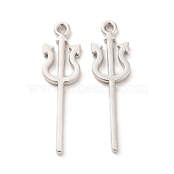 Rack Plating Alloy Pendants, Cadmium Free & Nickel Free & Lead Free, Three Teeth Fork Charm, Platinum, 29x8x2mm, Hole: 1.5mm(PALLOY-E025-07P)