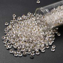 TOHO 6/0 Demi Round Beads, Japanese Seed Beads, (PF21F) PermaFinish Crystal Silver Lined Matte, 4x1.9mm, Hole: 1.5mm, about 13500pcs/pound(450g)(SEED-DR06-PF21F)
