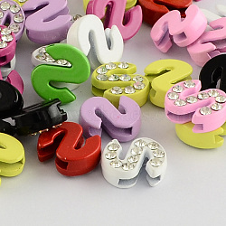 Mixed Color Zinc Alloy Grade A Rhinestone Letter Slide Charms, for Personalized Name Necklaces Making, Letter.S, 12x10.5x4.5mm, Hole: 8x1.5mm(ALRI-S130-S)