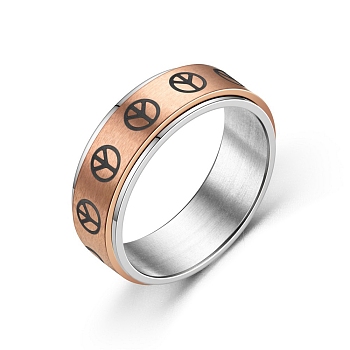 Peace Sign Titanium Steel Rotating Finger Ring, Fidget Spinner Ring for Calming Worry Meditation, Rose Gold, US Size 9(18.9mm)