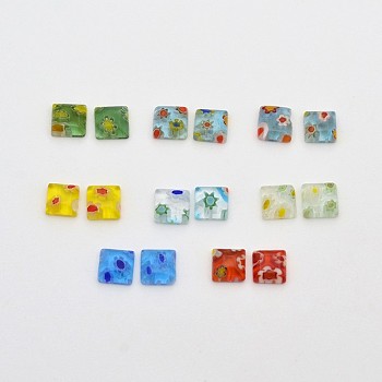 Square Handmade Millefiori Glass Cabochons, Mixed Color, 8x8x3mm