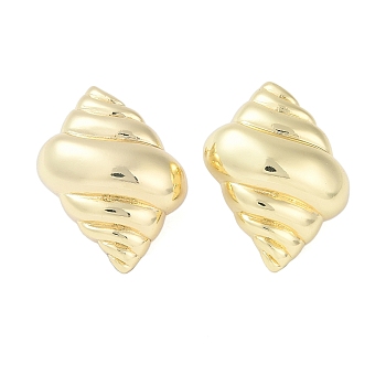 Sea Snail Brass Stud Earrings for Women, Real 18K Gold Plated, 27x21mm