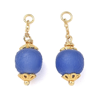 Natural Dyed Blue Agate Pendants, Round Charms, with Brass Findings, Cadmium Free & Lead Free, Rack Plating, Long-Lasting Plated, Real 24K Gold Plated, 26.5~27mm