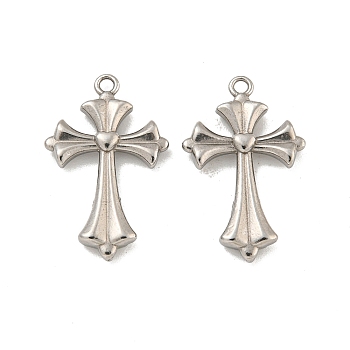 Non-Tarnish 304 Stainless Steel Pendants, Cross Charm, Stainless Steel Color, 22x14x2.5mm, Hole: 1.4mm