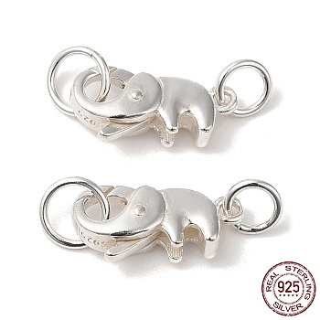 925 Sterling Silver Lobster Claw Clasps with Jump Rings, Elephant with 925 Stamp, Silver, 7x14x4.5mm