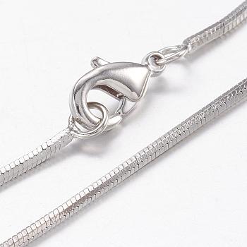 Brass Snake Chain Necklaces, with Lobster Claw Clasps, Real Platinum Plated, 17.6 inch(44.7cm)