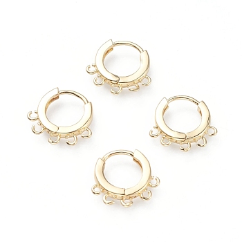 Brass Huggie Hoop Earring Findings, Ring, with Horizontal Loops, Golden, 15x14.5x2.5mm, Hole: 1mm, pin: 1mm