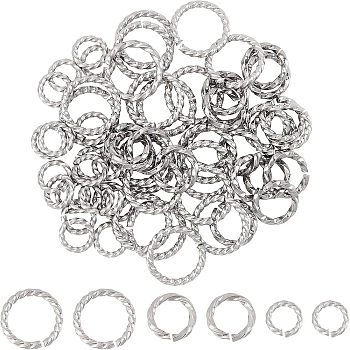 304 Stainless Steel Jump Rings, Open Jump Rings, Twisted, Stainless Steel Color, 60pcs/box