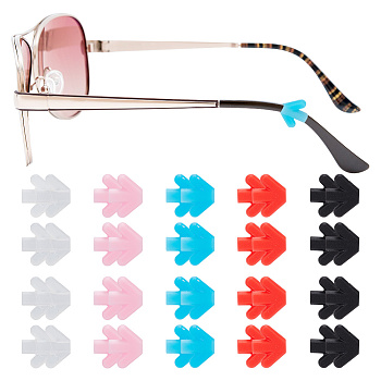20 Pairs 5 Colors Arrow Silicone Eyeglasses Ear Grips Sleeve Holder, Anti-Slip Glasses Grips, Mixed Color, 10.5x13.5x3mm, Hole: 2x1mm, 4 Pairs/color