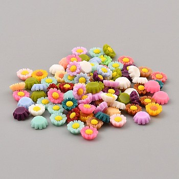 Opaque Resin Cabochons, Flower, Mixed Color, 6x2.7mm, about 100pcs/bag