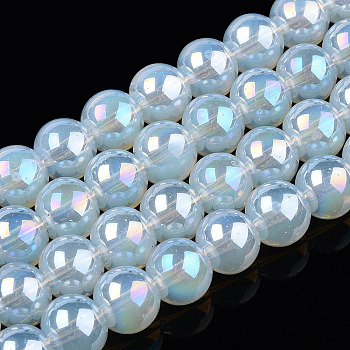 Electroplate Imitation Jade Glass Beads Strands, AB Color Plated, Round, WhiteSmoke, 8~8.5mm, Hole: 1.5mm, about 51~53pcs/strand, 14.96 inch~15.55 inch(38~39.7cm)