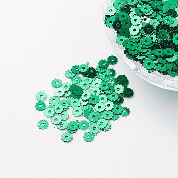 Ornament Accessories Plastic Paillette/Sequins Beads, Gear, Green, 4~5x0.1mm, Hole: 1mm