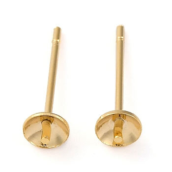 Brass Stud Earring Findings, Long-Lasting Plated, Real 18K Gold Plated, 14x4mm