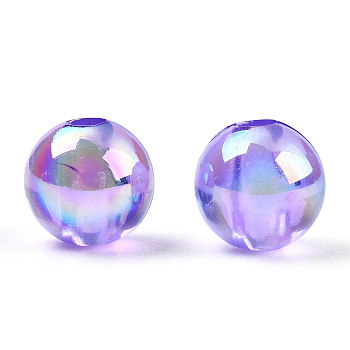 Transparent Acrylic Beads, AB Colors Plated, Round, Blue Violet, 6mm, Hole: 1.8mm