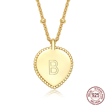 925 Sterling Silver Satellite Chains Pendant Necklaces, Heart, Golden, Letter B, 15.75 inch(40cm)