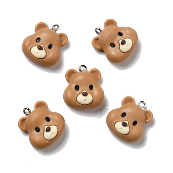Opaque Resin Pendants, with Platinum Tone Iron Loops, Bear, Camel, 21x18.5x9mm, Hole: 2mm