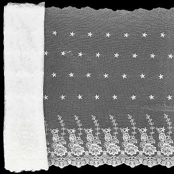 3 Yards Polyester Embroidery Flower Mesh Fabric, for Clothing Accessories, White, 520mm
