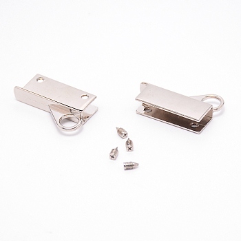 Zinc Alloy Bag Lock Catch Clasps, with Screws, Rectangle, Platinum, 3.3x1.95x0.65cm