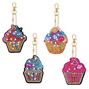 Cake Shape DIY 5D Diamond Painting Keychain, with Tray Plate, Drill Point Nails Tools, for Embroidery Arts Crafts, Mixed Color