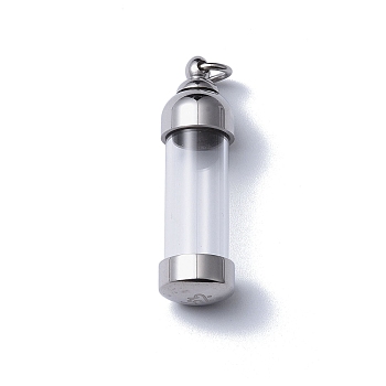 304 Stainless Steel Pendants, with Glass, Bottle, Stainless Steel Color, 41x11.5mm